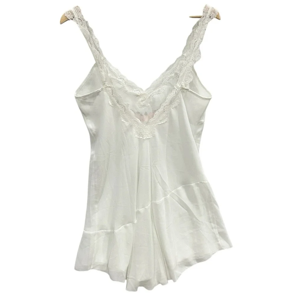 California Dynasty Nightgown Slip Dress M Lace Embroidered Bridal Ivory Sexy